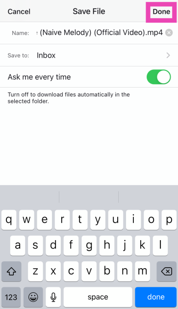 Step 7: Choose the destination folder for the download and tap on Done at the top right corner of the screen.