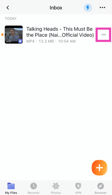 Step 8: Find the video in the destination folder and tap the ellipses next to it.