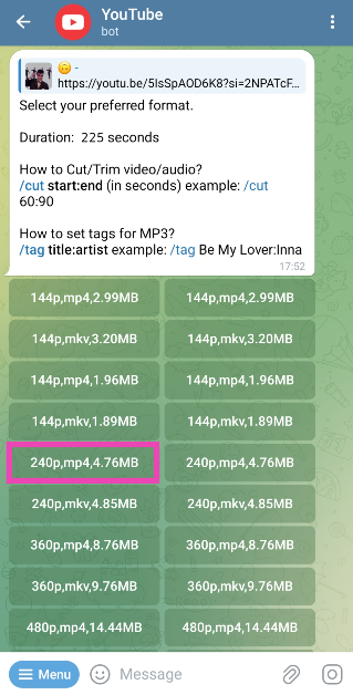 Step 5: Select a resolution and format from the list of options.