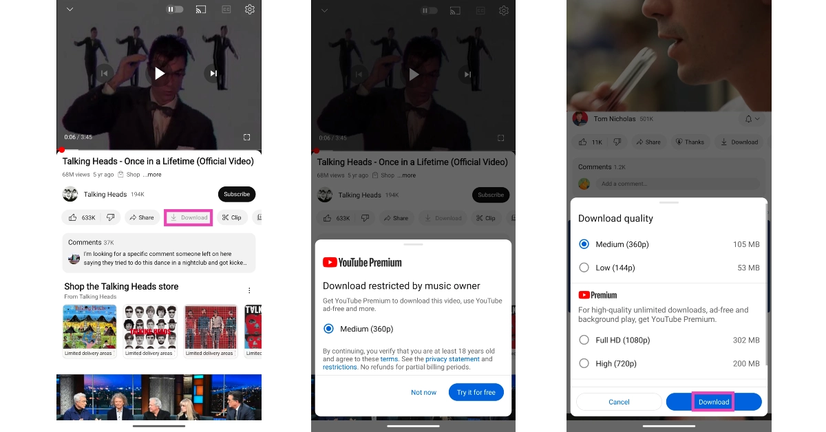 Save videos within the YouTube app