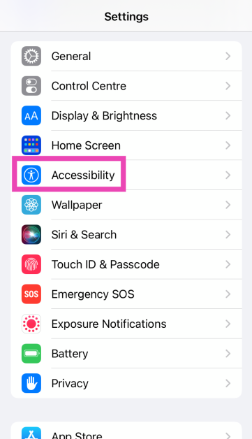 Step 2: Tap on Accessibility.