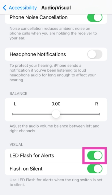 Step 4: Scroll down and tap on LED Flash for Alerts.