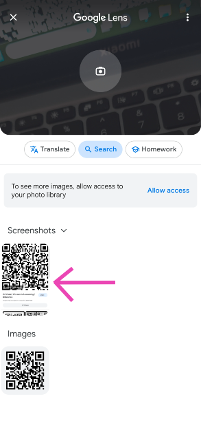 Step 4: This will open your phone’s gallery. Select the image containing the QR code.