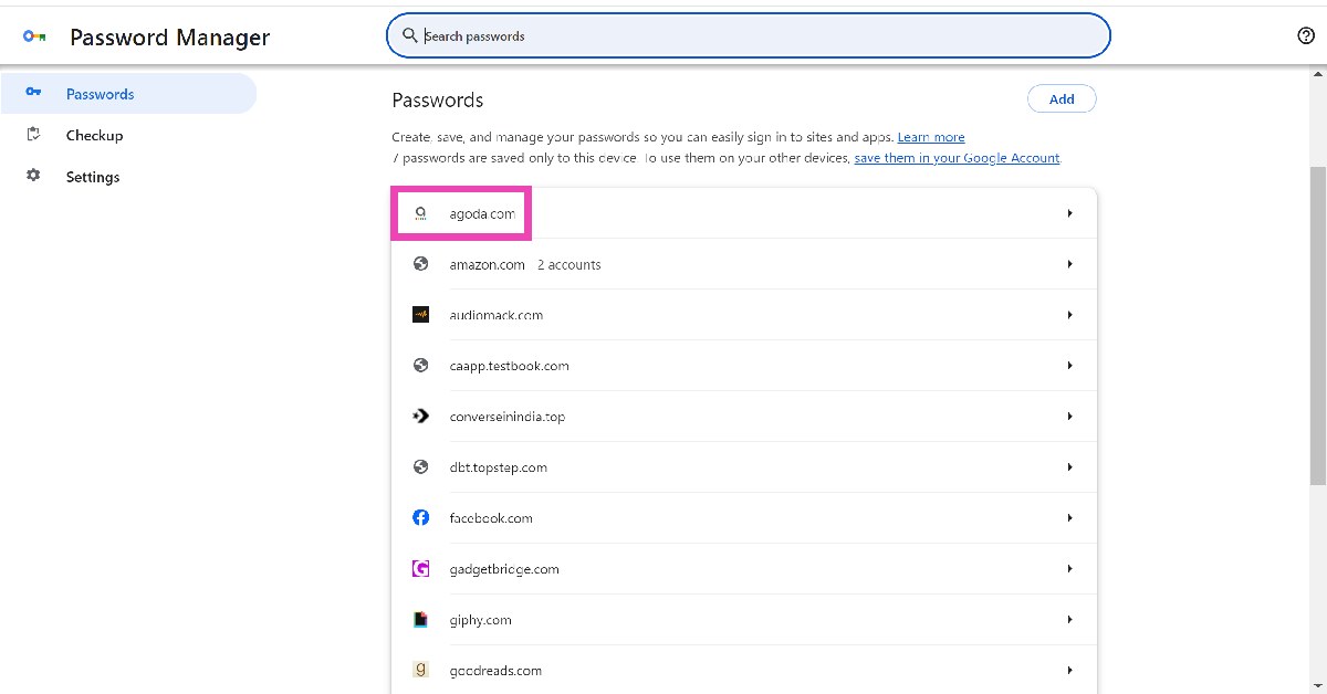 Step 3: Click on the app/website whose password you want to know.