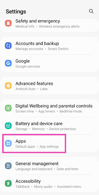 Step 1: Go to Settings and select Apps.