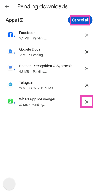 Step 4: Select Cancel all or hit the cross sign next to the update you want to cancel. App updates stuck on pending? Try these 7 fixes