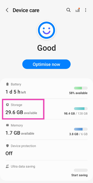 Step 2: Tap on Storage.