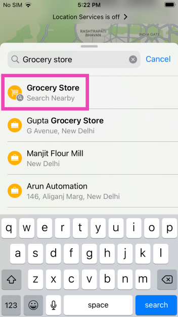 Step 4: Tap on Grocery Store (Search Nearby).