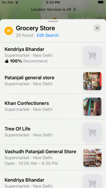 Step 4: Tap on Grocery Store (Search Nearby).