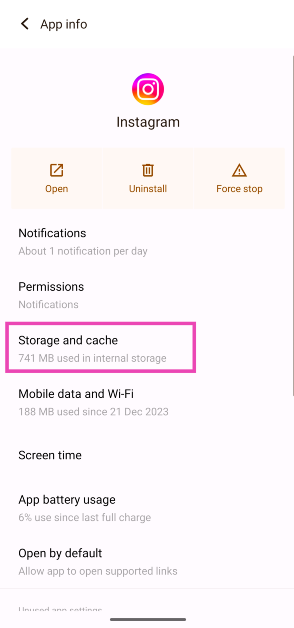Step 3: Select Storage and cache. how to clear ghost notifications on instagram