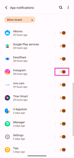 Step 3: Turn off the toggle switch for Instagram. how to clear ghost notifications on instagram