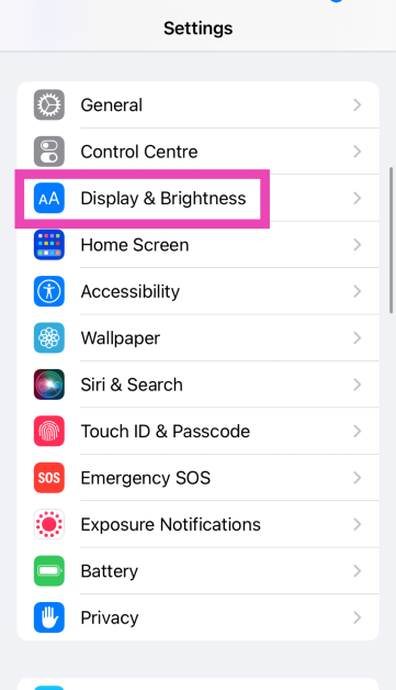 Step 1: Go to Settings and select Display & Brightness.