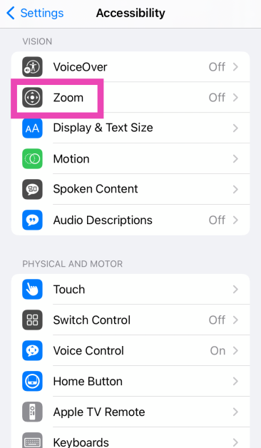 Step 2: Tap on Zoom.