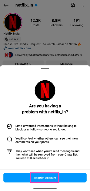Step 5: Confirm your selection. block vs restrict instagram