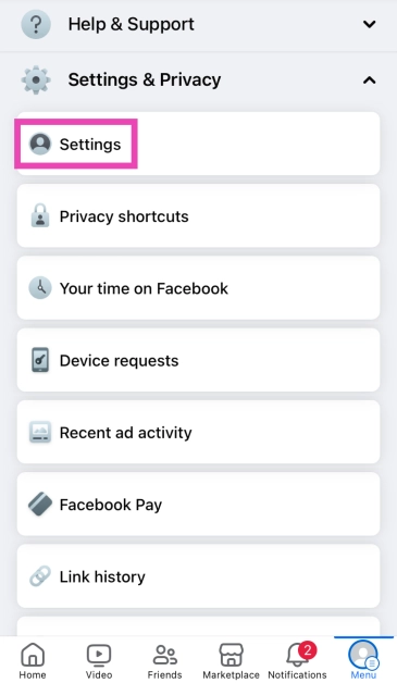 Step 4: Select Settings. How to disable Link History on Facebook? (Android and iOS)