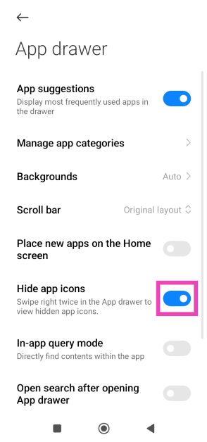 Step 2: Turn on the toggle switch for Hide app icons.