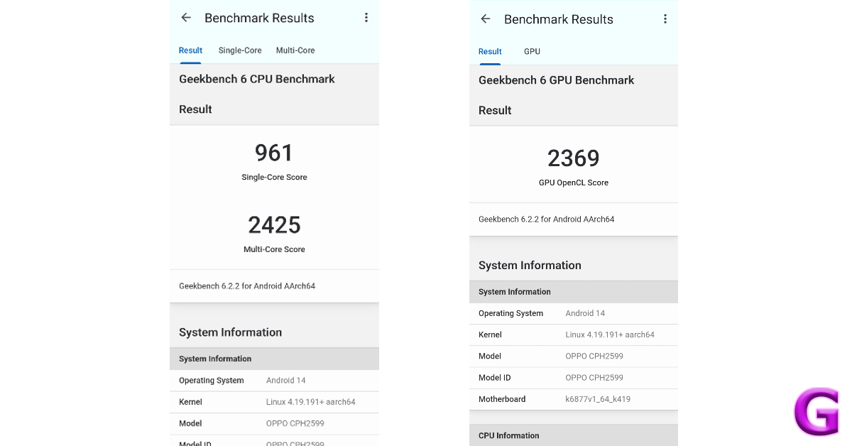 geekbench results