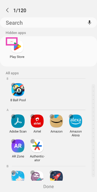 Step 3: Hit the bar sign on Play Store's icon to unhide it.