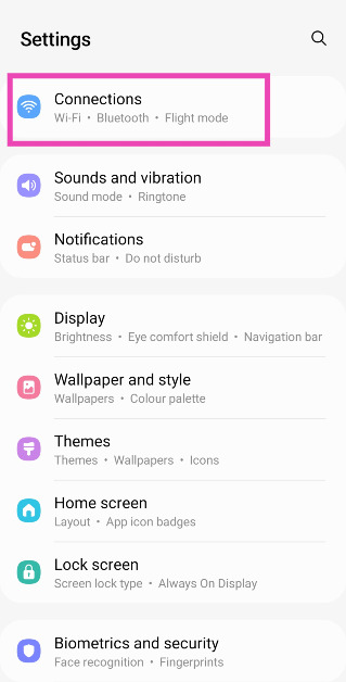 Step 1: Go to Settings and select Connections.