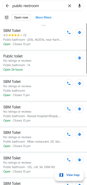 Step 5: Tap on a restroom to select it and check out its reviews, ratings, and images.