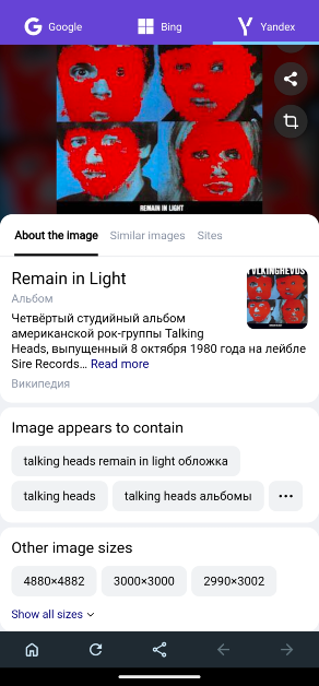 Step 4: The app will search for the image across the web using Google, Bing, and Yandex search engines. You can switch the tabs to check the results from every search engine. Top 5 Ways to Reverse Image Search on Mobile (2024)