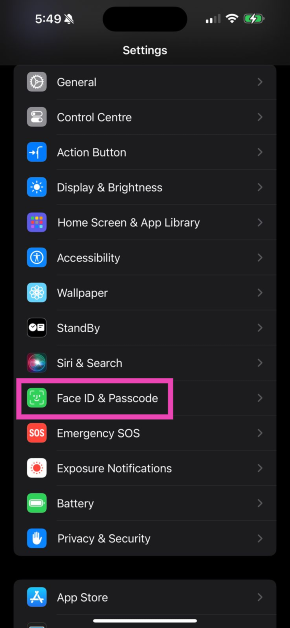 Step 2: Select Face ID & Passcode.
