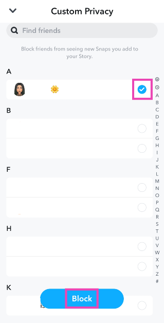 Step 5: Select the contacts from whom you want to hide the Story.