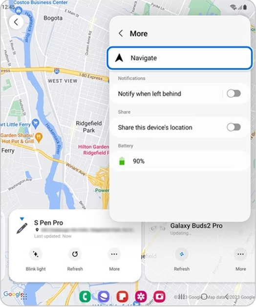 Step 3: Tap on More and select Navigate to find your way to the S Pen Pro. The map will show the location of the lost accessory. Select Blink Light on the SmartThings app once you’re near the pen. This will make it easier to spot the pen if it's surrounded by other objects.