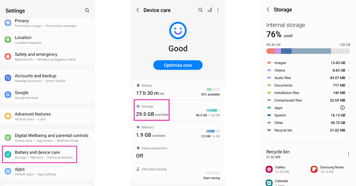 Check your phone's storage