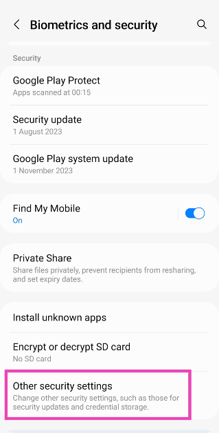 Step 2: Tap on Other security settings.