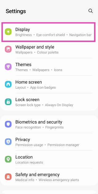Step 1: Go to Settings and select Display. Top 4 ways to disable the touchscreen on your Android phone (2024)