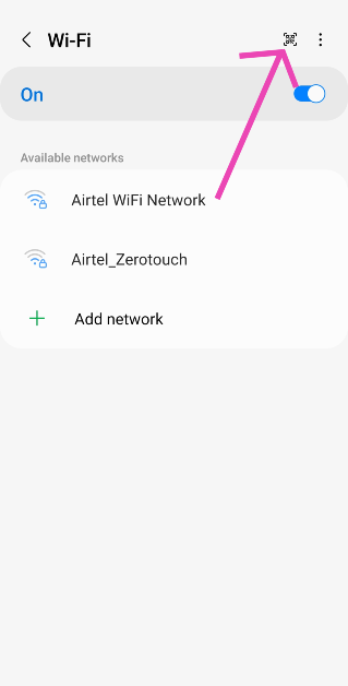 Step 3: Tap on the QR icon at the top right corner of the screen. On some devices, you may need to select 'Add New Network'.