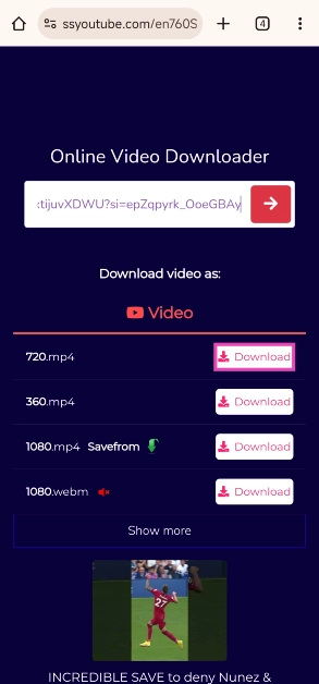 Step 5: Hit Download next to the resolution of your choice. Top 5 Ways to Download YouTube Shorts on Android (2024)