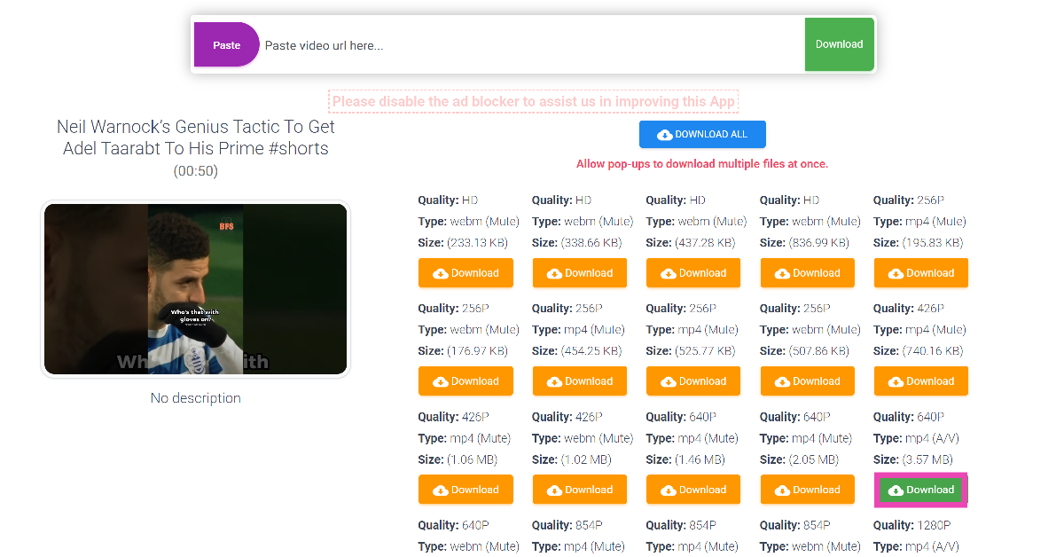 Step 5: PasteDownload will present a bunch of download options. Hit the option with the green download button to save the video with sound. Top 5 Ways to Download YouTube Shorts on Android (2024)