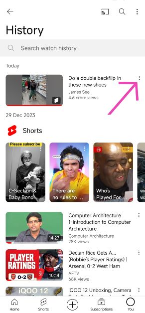 Step 4: Hit the ellipses next to the Shorts video you want to download.
