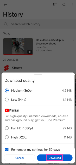 Step 6: Select a resolution and tap on Download.