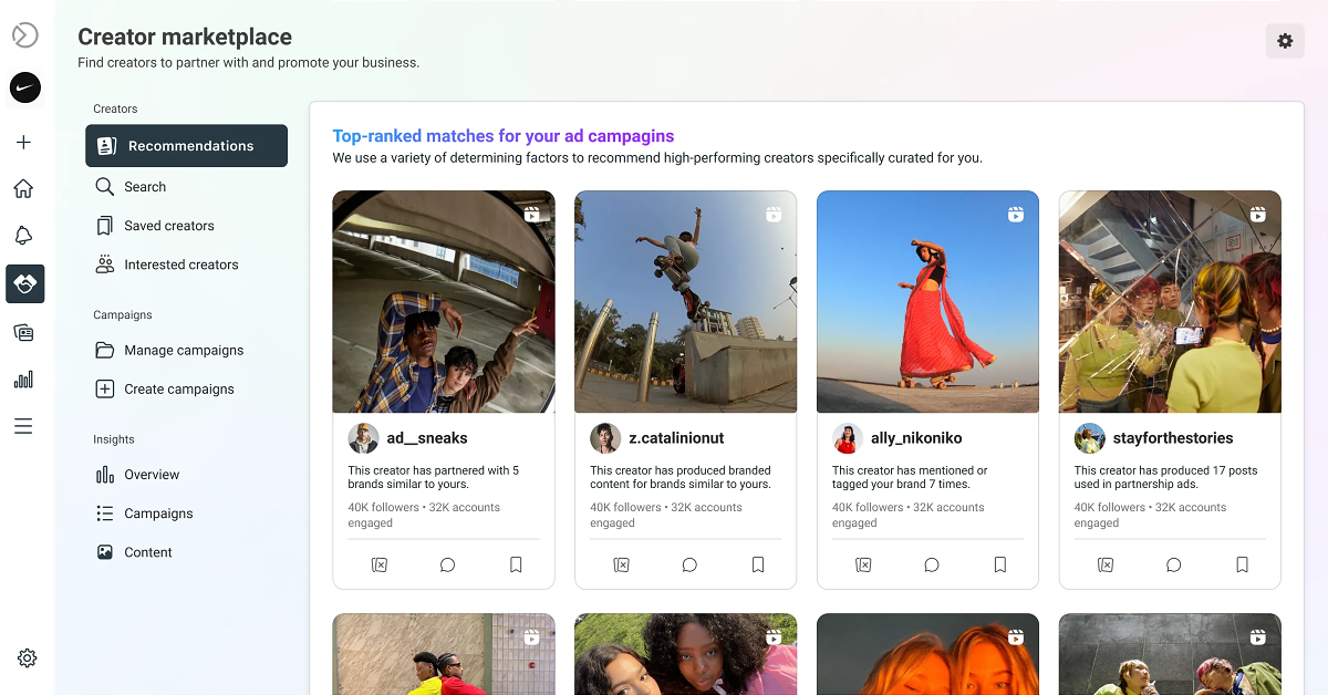 Meta launched Instagram’s Creator Marketplace where brands and creators can connect