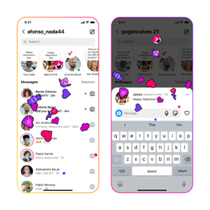 Posting or tapping Notes with Valentine’s Day-related keywords or emojis will trigger an “exploding heart/emoji” animation in your DM inbox.