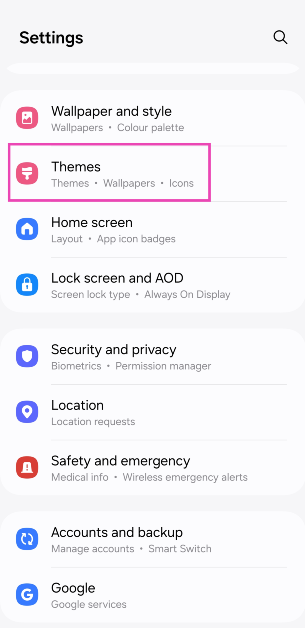 Step 1: Go to Settings and select Themes.