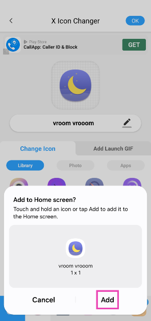 Step 6: Add the app icon to the home screen. No changes will be made to the app icon in the app drawer.