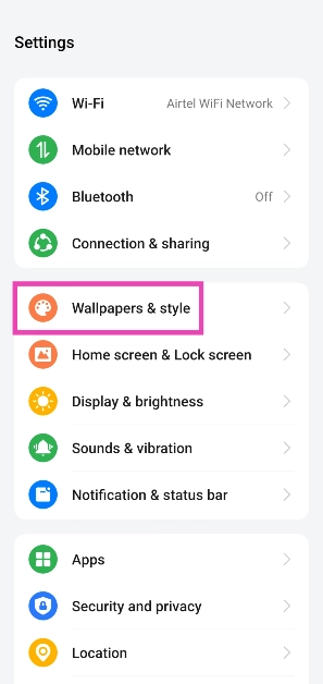 Step 1: Go to Settings and select Wallpapers & style.