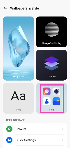 Step 2: Tap on Icons.