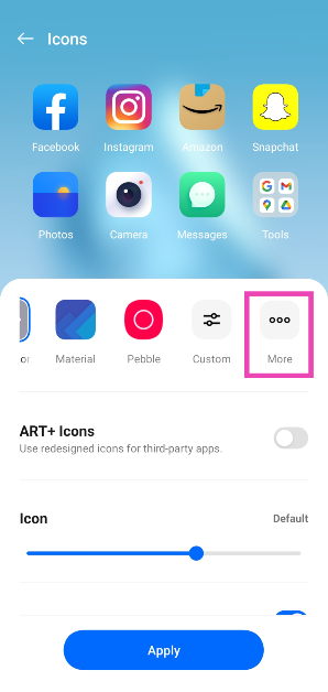 Step 3: This is where you can choose the shape and size of app icons. Hit More.