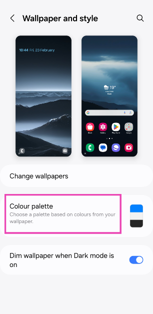 Step 2: Tap on Colour palette.