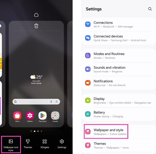 Step 1: Go to Settings and select Wallpaper and style. Alternatively, you can long-press on the home screen and select the same option.
