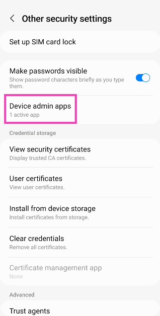 Step 3: Select Device admin apps.
