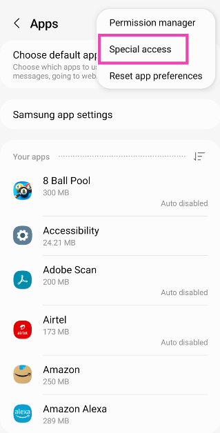 Step 3: Tap on Special access.