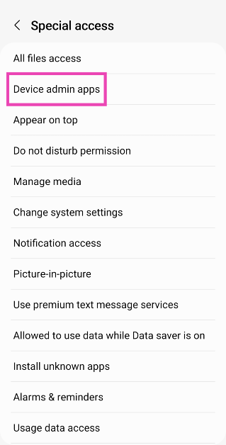 Step 4: Select Device admin apps.