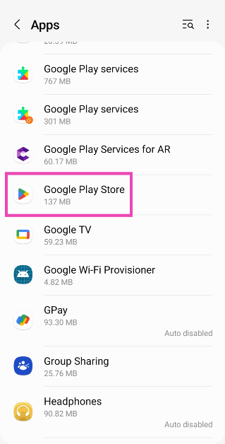 Step 2: Select the app you wish to disable.