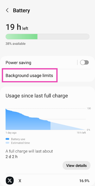 Step 3: Select Background usage limits.